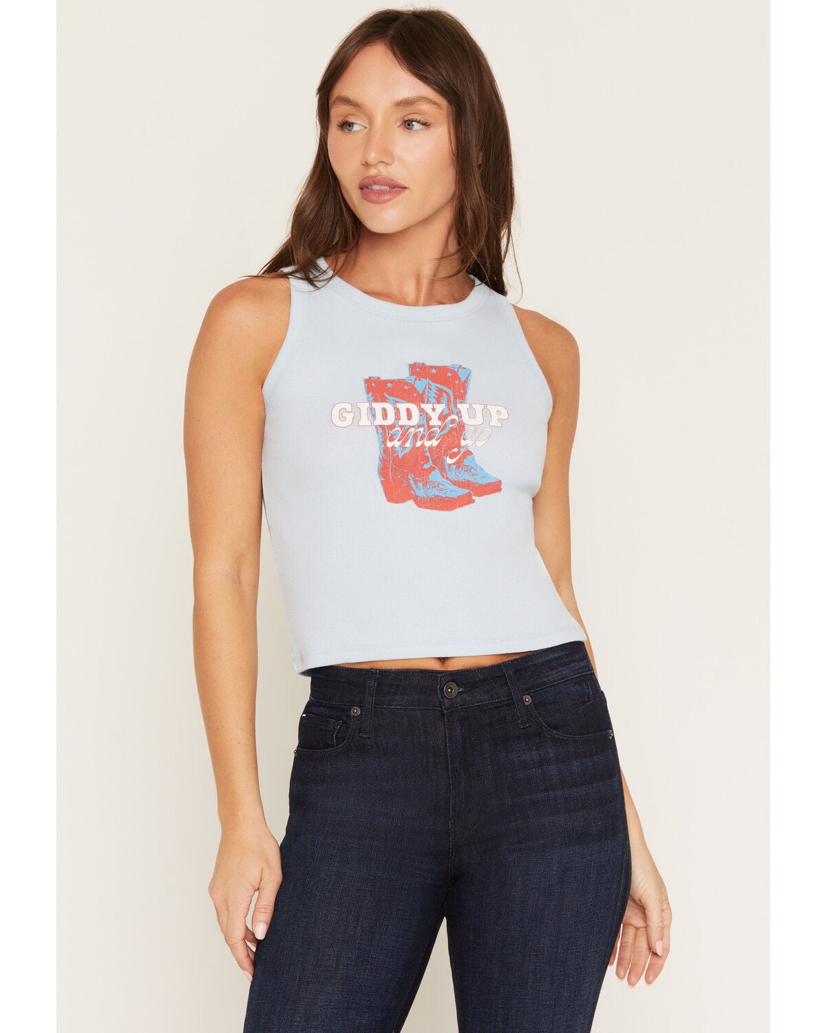 Image #1 - Girl Dangerous Women's Giddy Up Graphic Tank, Blue, hi-res
