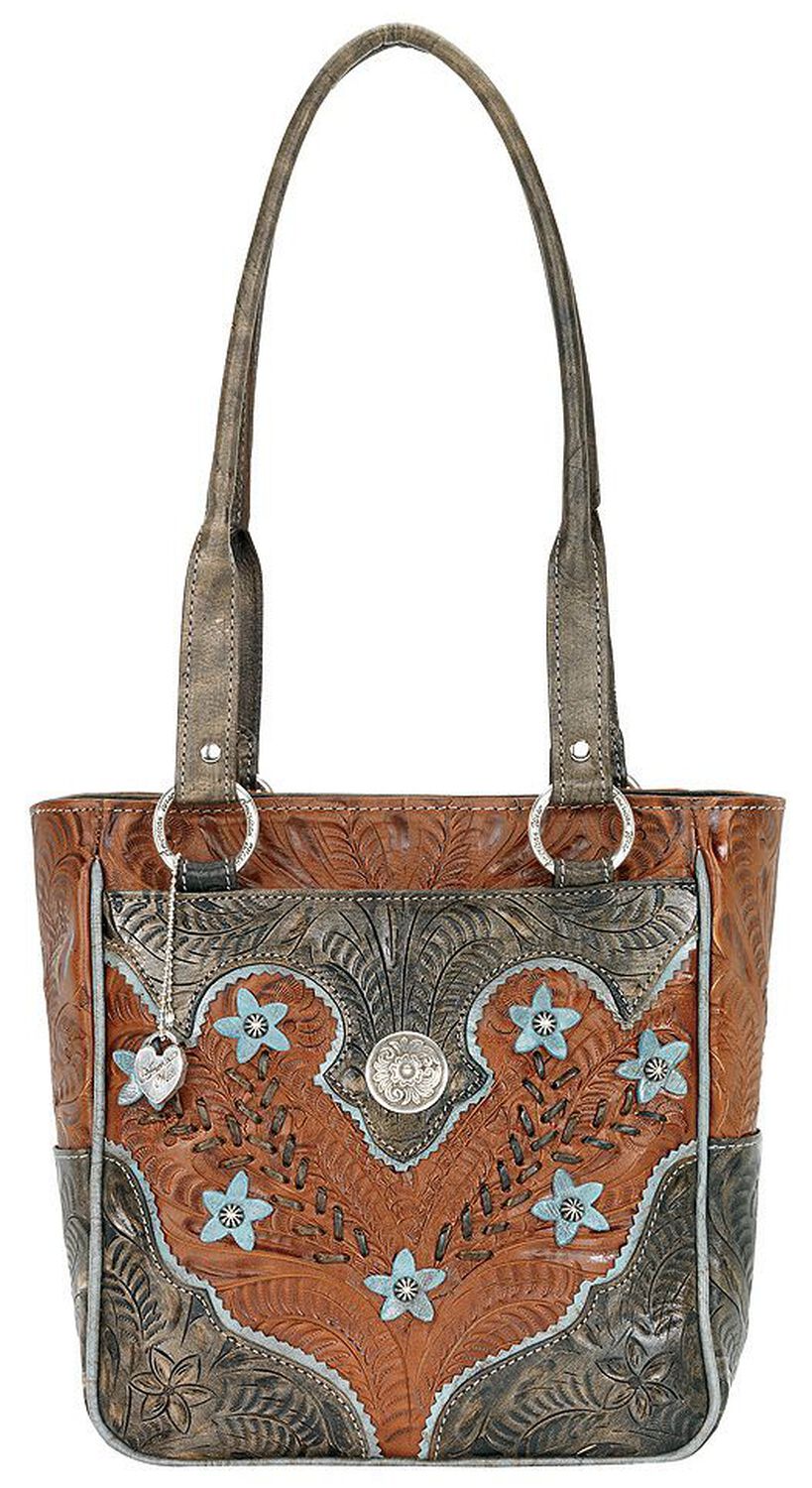 Image #2 - American West Desert Flower Zip Top Tote, Tan, hi-res