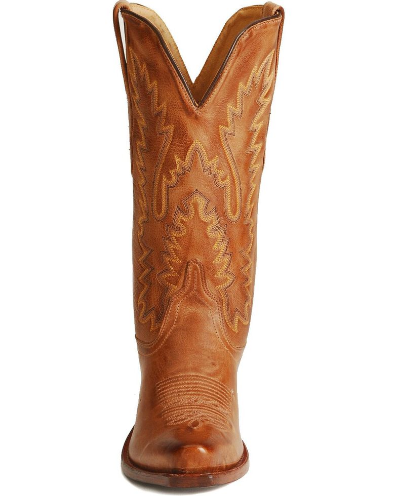 Old West Distressed Leather Cowgirl Boots - Snip Toe, Tan, hi-res