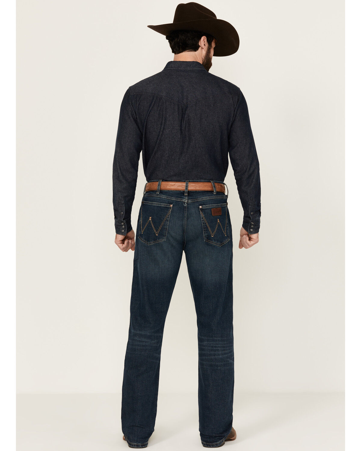 Image #3 - Wrangler Retro Men's 77MWZ Lindel Dark Wash Slim Bootcut Stretch Denim Jeans - Tall, Dark Medium Wash, hi-res