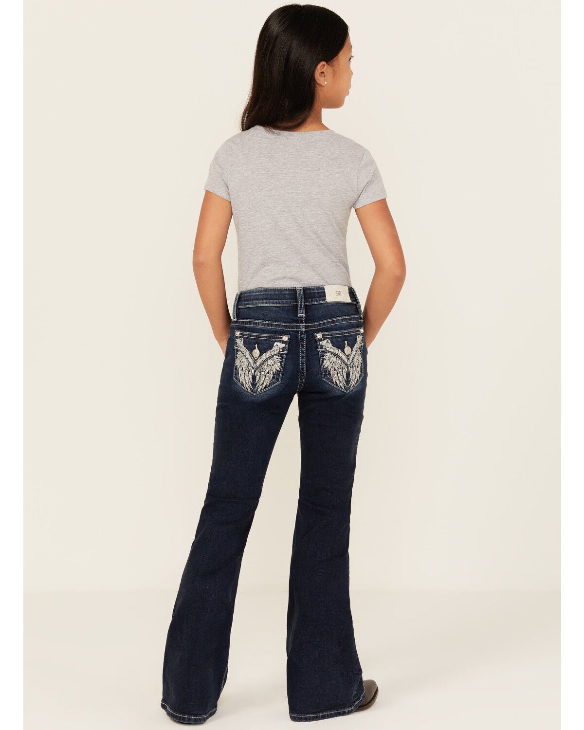 Miss Me Girls' Medium Wash Wing Pocket Bootcut Stretch Denim Jeans