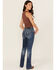 Image #1 - Miss Me Women's Medium Wash Mid Rise Bootcut Stretch Denim Jeans, Medium Wash, hi-res