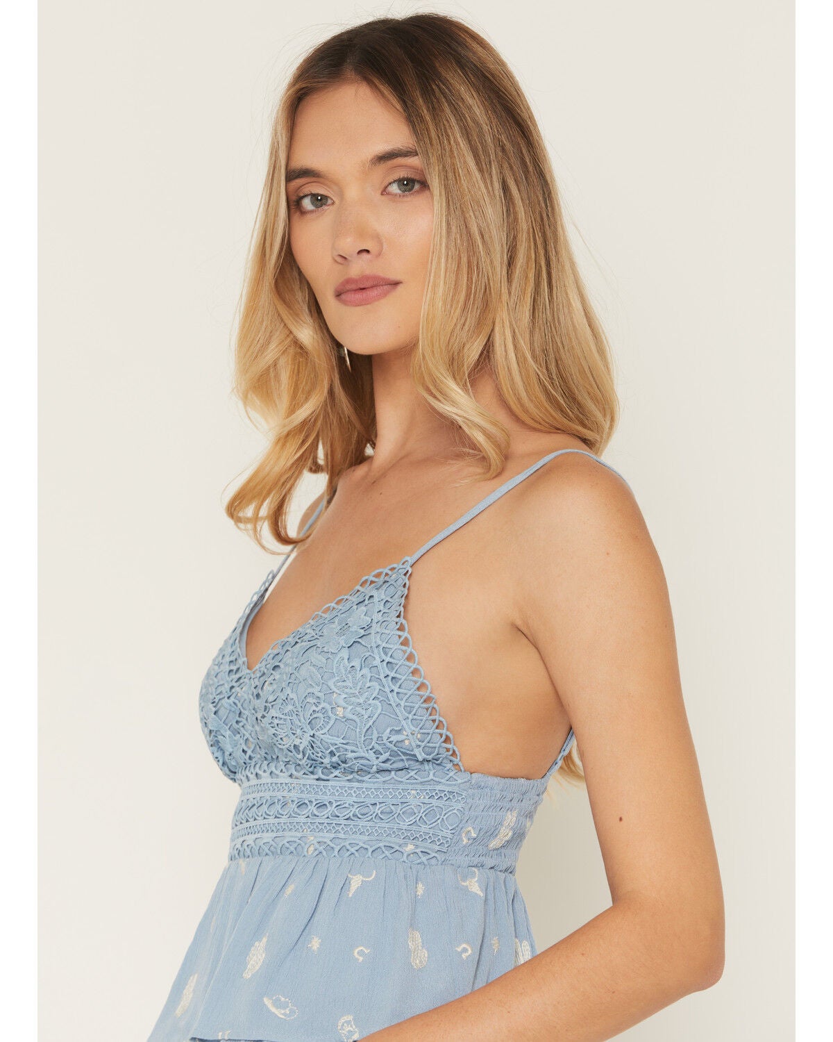 Image #2 - A.T.A.P. Women's Crochet Embroidered Sleeveless Tank Top, Blue, hi-res