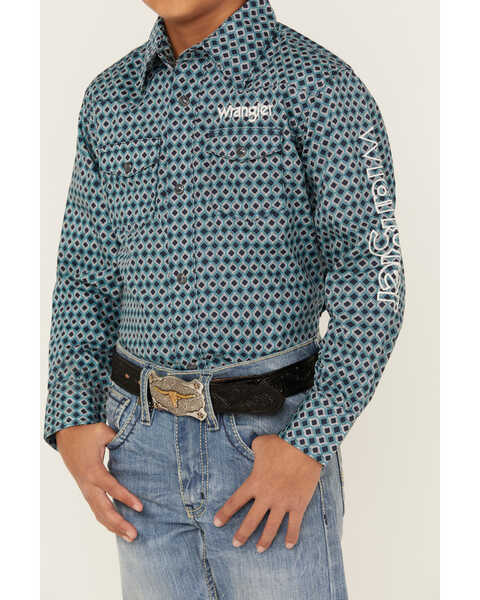 Image #3 - Wrangler 20X Boys' Geo Print Long Sleeve Snap Western Shirt , Navy, hi-res