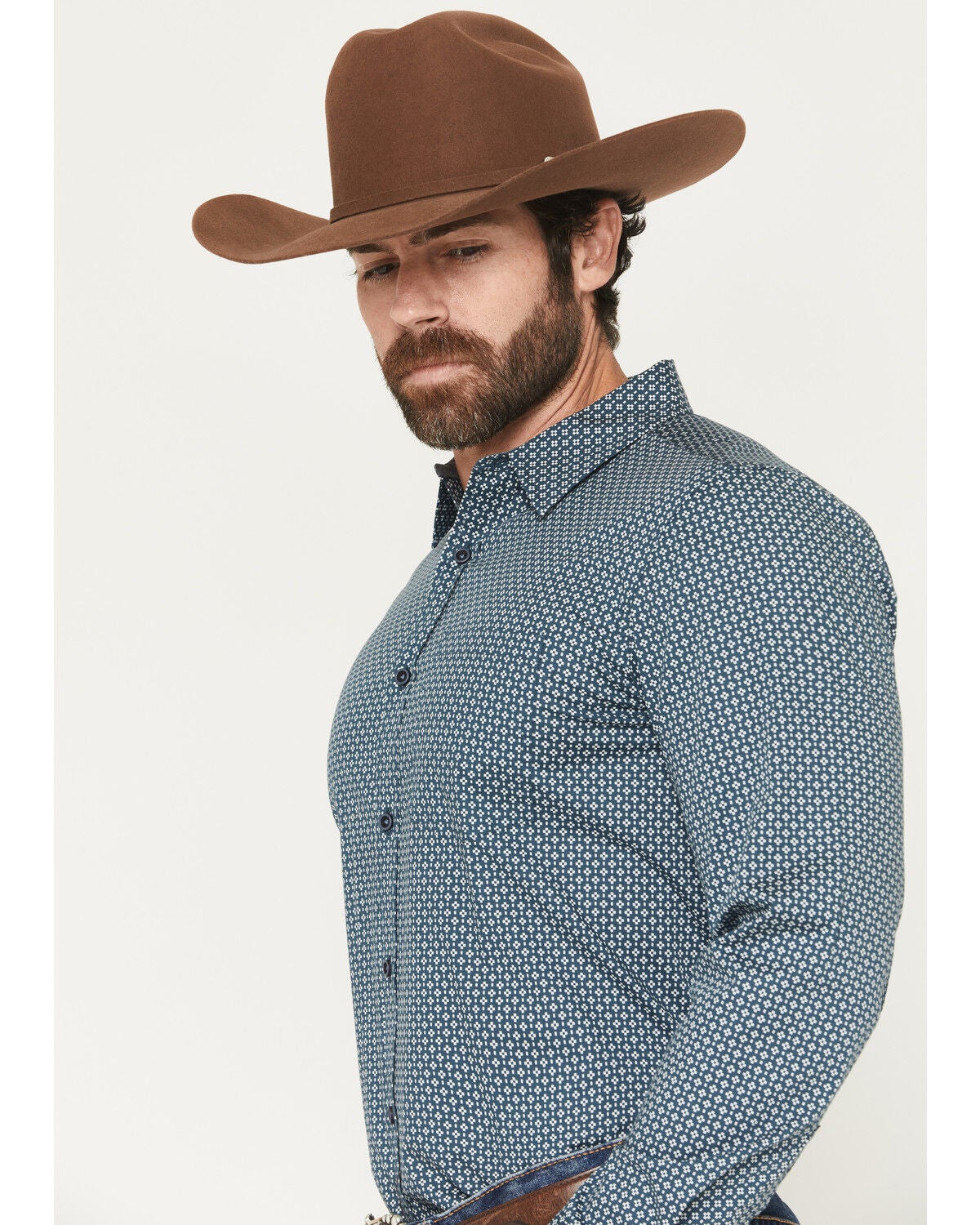 Image #2 - Cody James Men's Bourbon Geo Print Long Sleeve Button-Down Stretch Western Shirt, Navy, hi-res