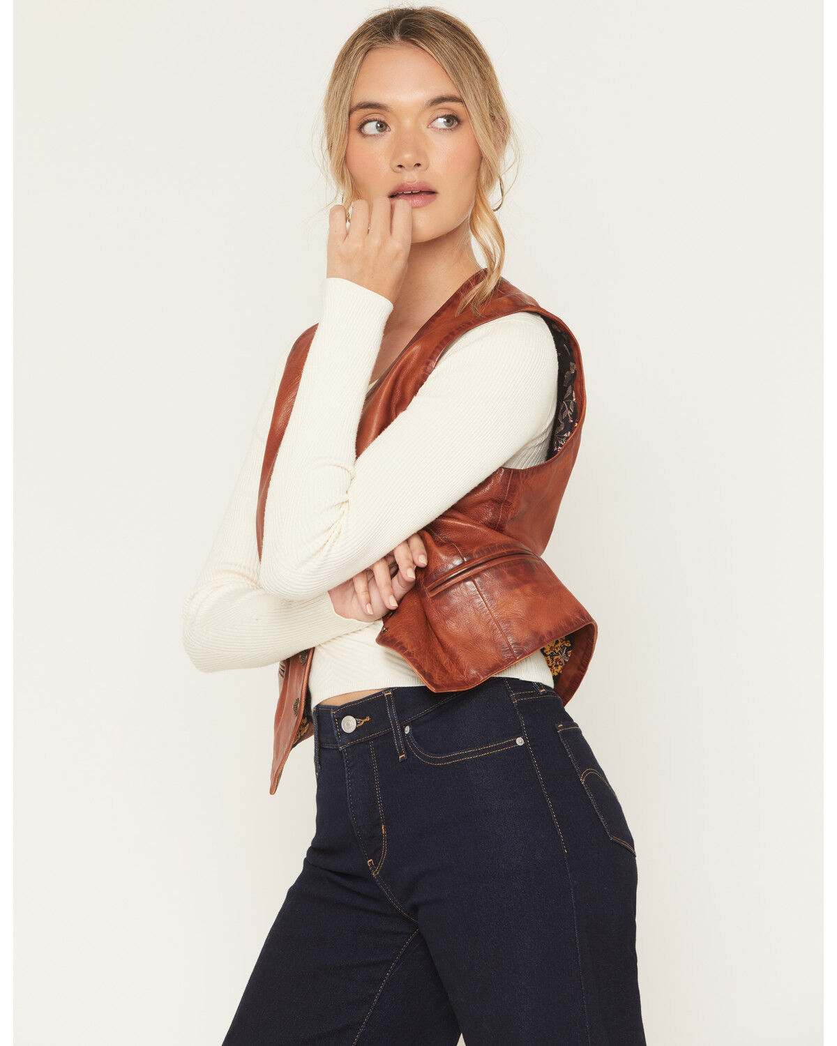 Image #3 - Scully Women's Leather Vest, Cognac, hi-res