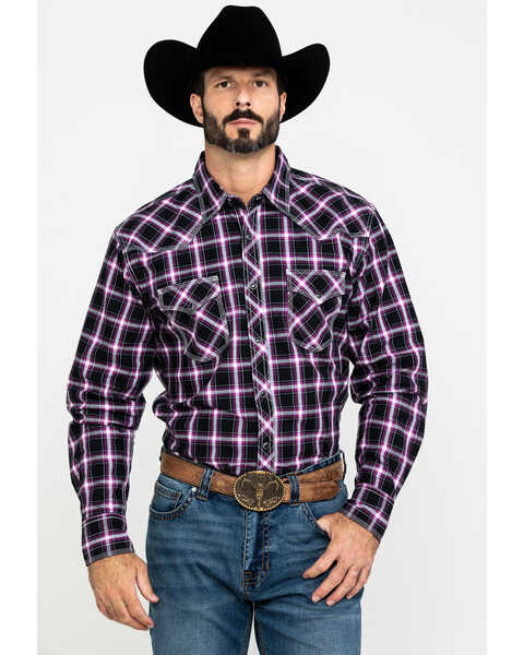 Wrangler 20X Men's Advanced Comfort Plaid Long Sleeve Western Shirt , Black/purple, hi-res