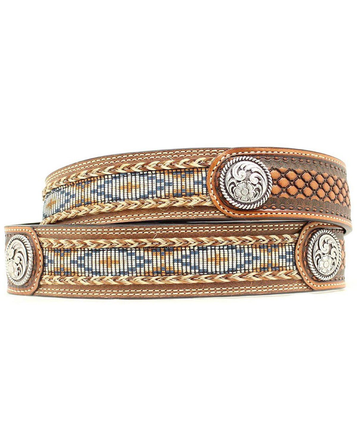 Image #2 - Ariat Men's Fabric Inlay Concho & Basketweave Leather belt, Natural, hi-res