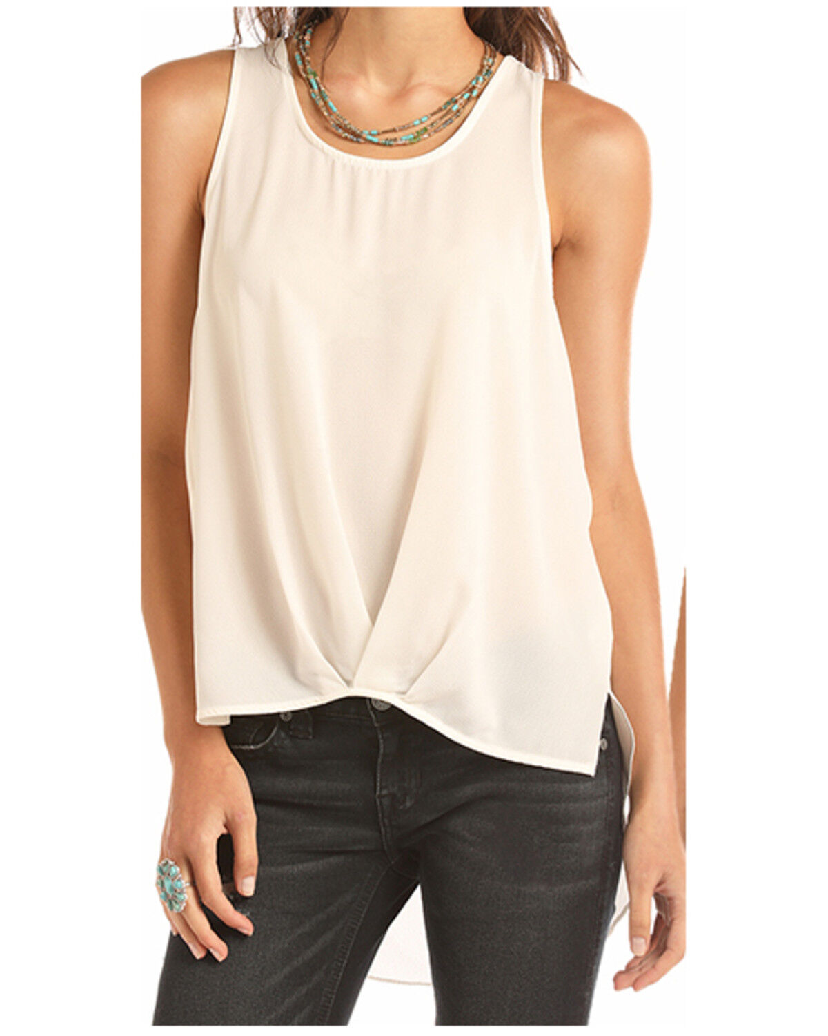 Image #1 - Rock & Roll Denim Women's Ivory Pleated Tank Top, Ivory, hi-res
