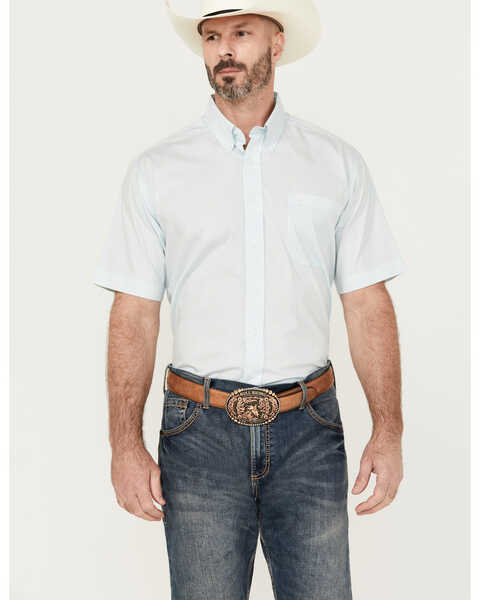 Cinch Men's Diamond Print Short Sleeve Button-Down Western Shirt, Light Blue, hi-res