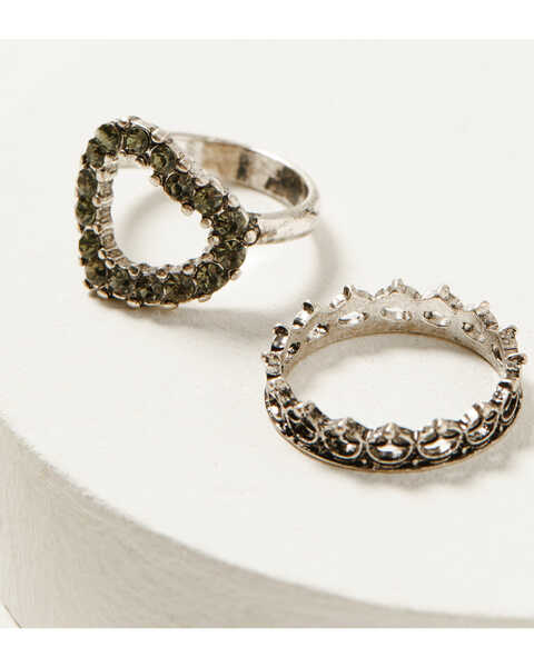 Image #2 - Shyanne Women's Rhinestone & Mixed Stone Ring Set - 4-Piece, Silver, hi-res