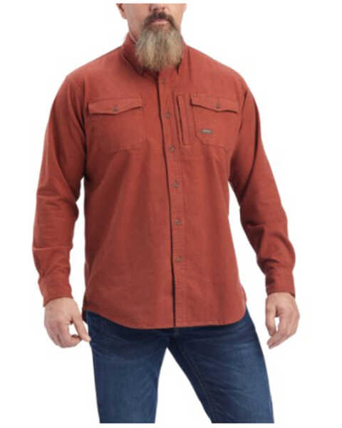 Ariat Men's Rebar DuraStretch Long Sleeve Button-Down Flannel Work Shirt , Burgundy, hi-res