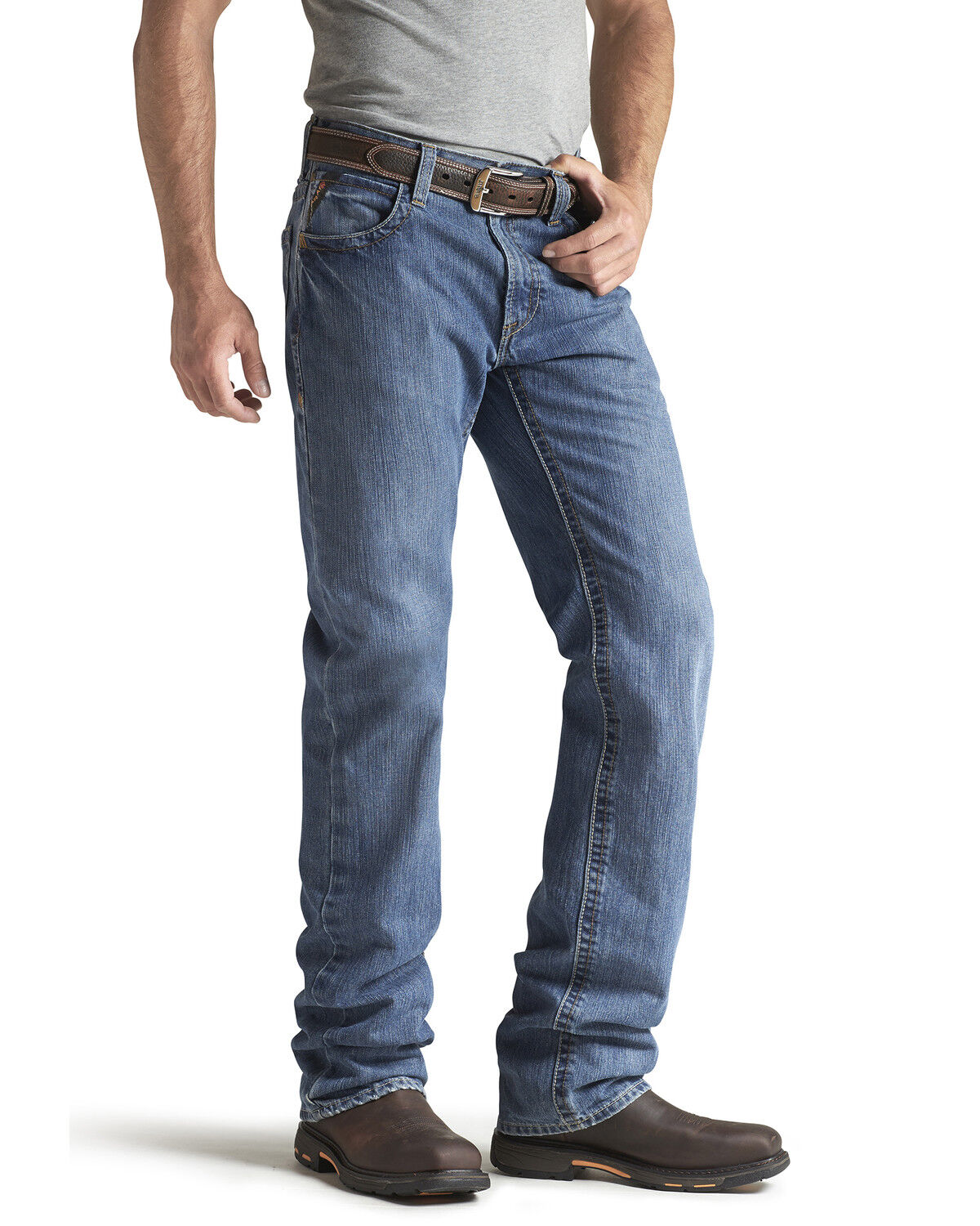 Image #2 - Ariat Men's FR M3 Medium Wash Loose Basic Stackable Straight Leg Jean, Denim, hi-res