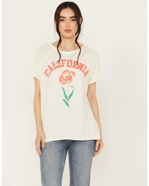 Free People Women's California State Flower Short Sleeve Graphic Tee, Ivory, hi-res