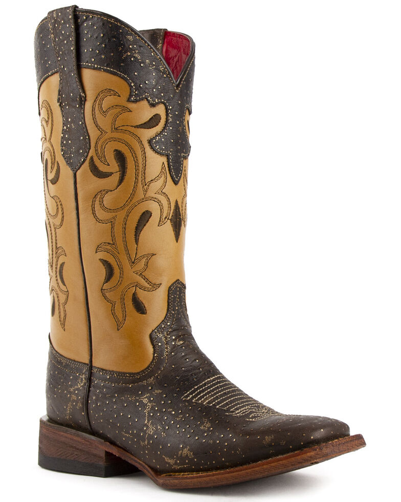 Ferrini Women's Shimmer Western Boots - Wide Square Toe, Chocolate, hi-res