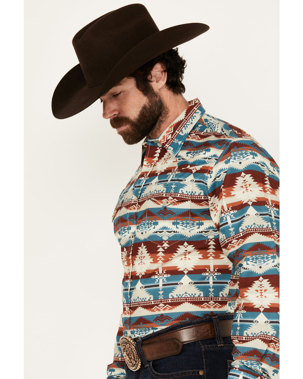 Image #2 - Roper Men's Vintage Southwestern Print Long Sleeve Pearl Snap Western Shirt, Multi, hi-res