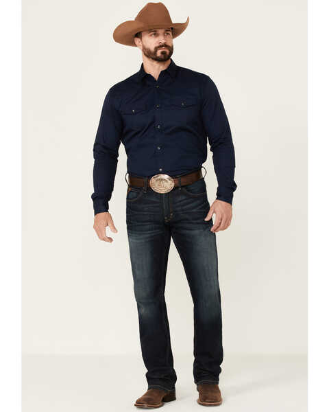 Cody James Men's Solid Treadstone Long Sleeve Snap Western Shirt , Navy, hi-res