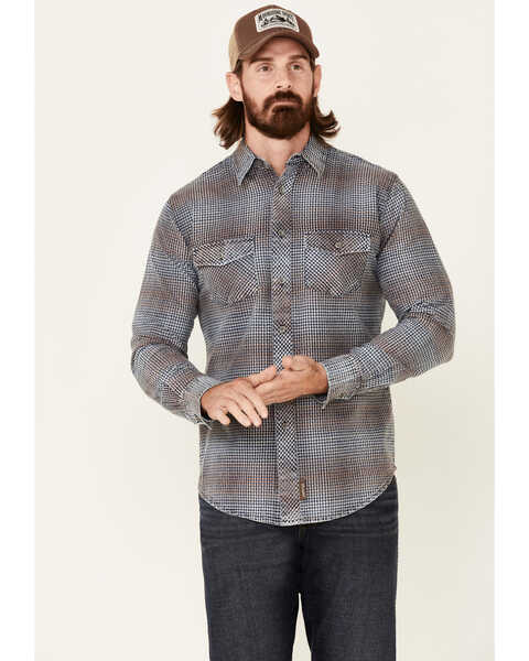 Image #1 - Wrangler Retro Men's Premium Check Plaid Button Down Western Shirt , Blue, hi-res