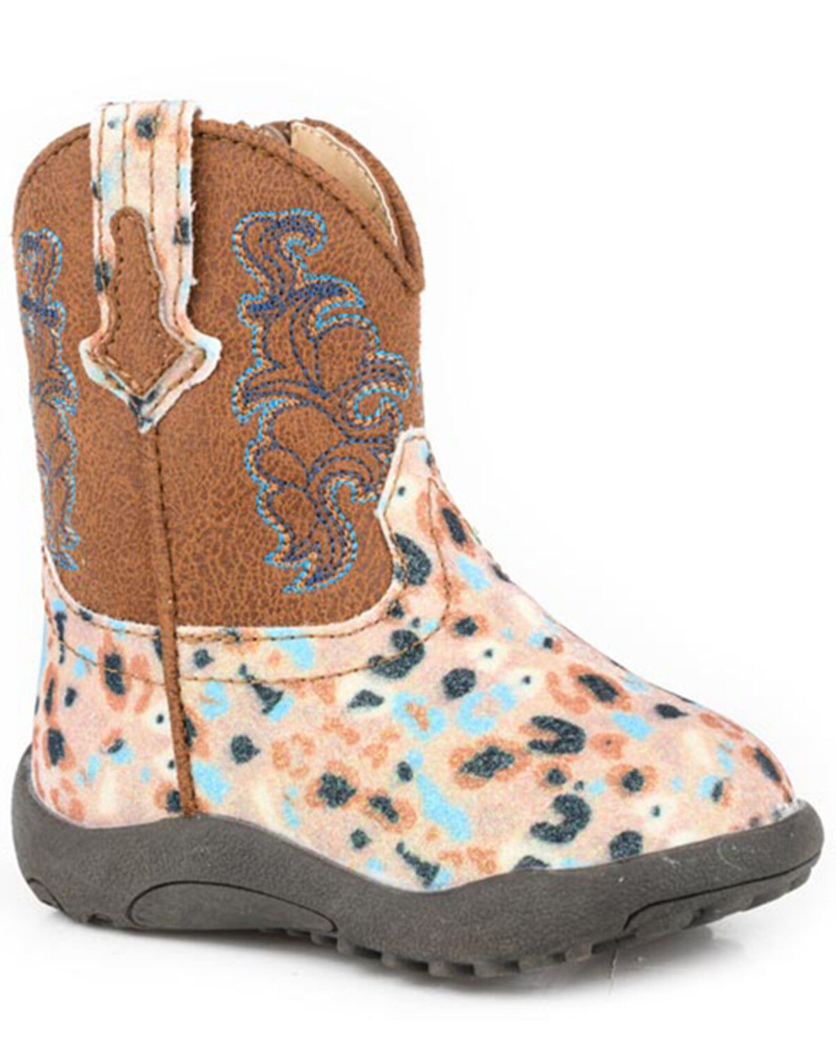 Image #1 - Roper Infant Girls' Glitter Blossom Western Boots - Broad Square Toe, Brown, hi-res