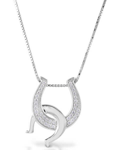  Kelly Herd Women's Clear Double Horseshoe Necklace , Silver, hi-res