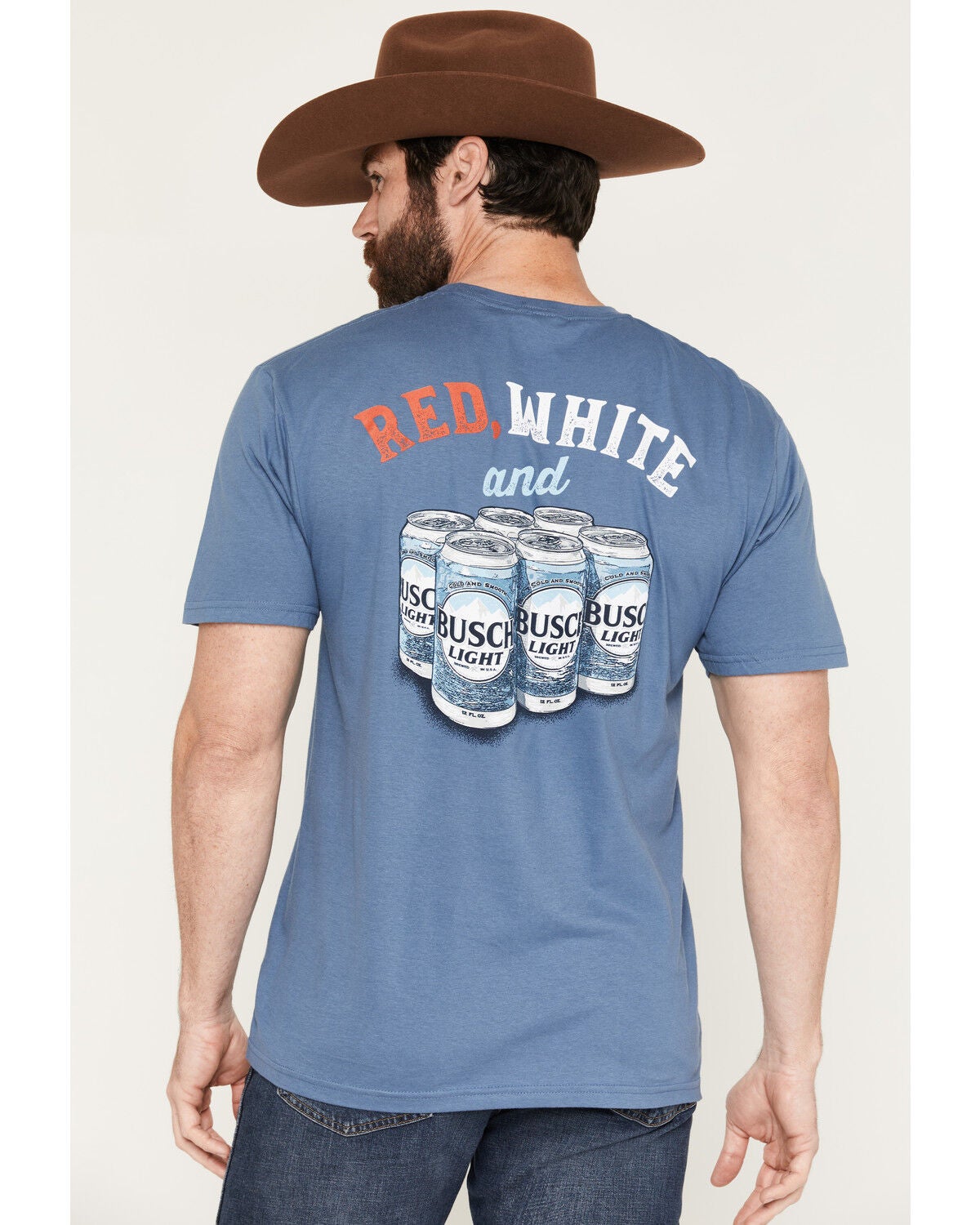 Image #1 - Jedco Men's Red, White & Busch Light Short Sleeve Graphic T-Shirt, Blue, hi-res