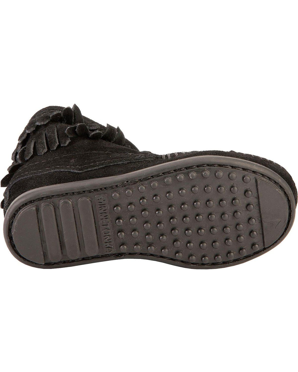 Image #2 - Minnetonka Girls' Double Fringe Side-Zip Moccasin Boot, Black, hi-res