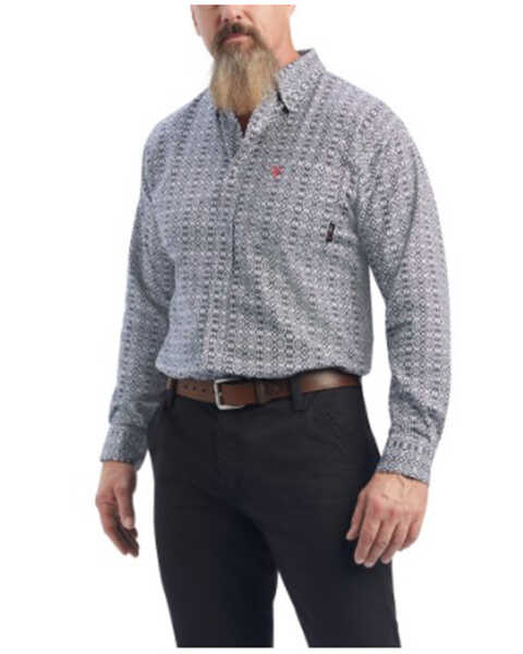 Image #1 - Ariat Men's FR Griffey Geo Print DuraStretch Button Down Work Shirt , Black, hi-res