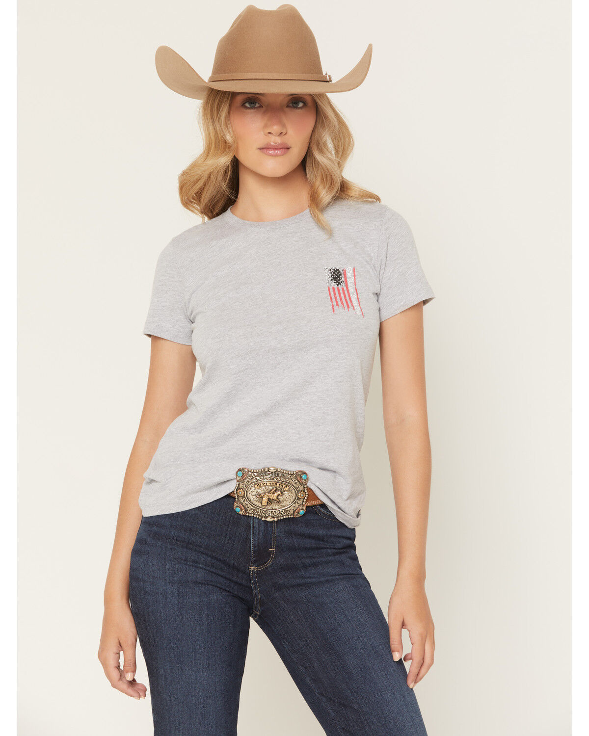 Image #2 - Howitzer Women's One Nation Short Sleeve Graphic Tee, Charcoal, hi-res