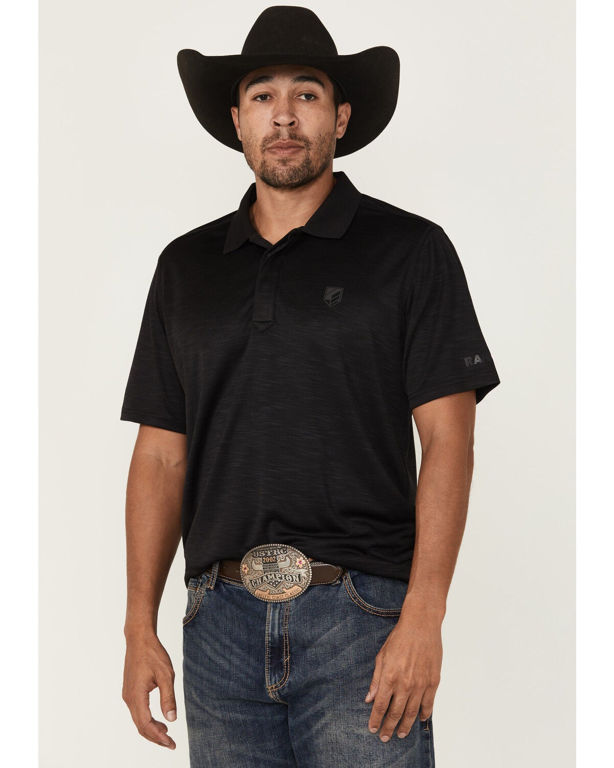RANK 45&reg; Men's Heeler Solid Short Sleeve Polo, Black, hi-res
