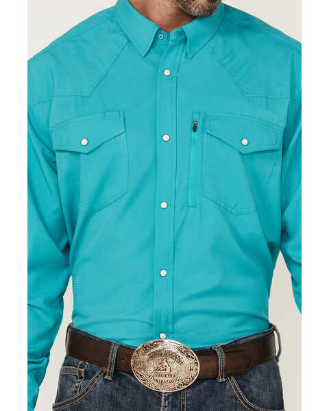 Image #3 - RANK 45® Men's Roughie Tech Long Sleeve Pearl Snap Western Shirt , Turquoise, hi-res