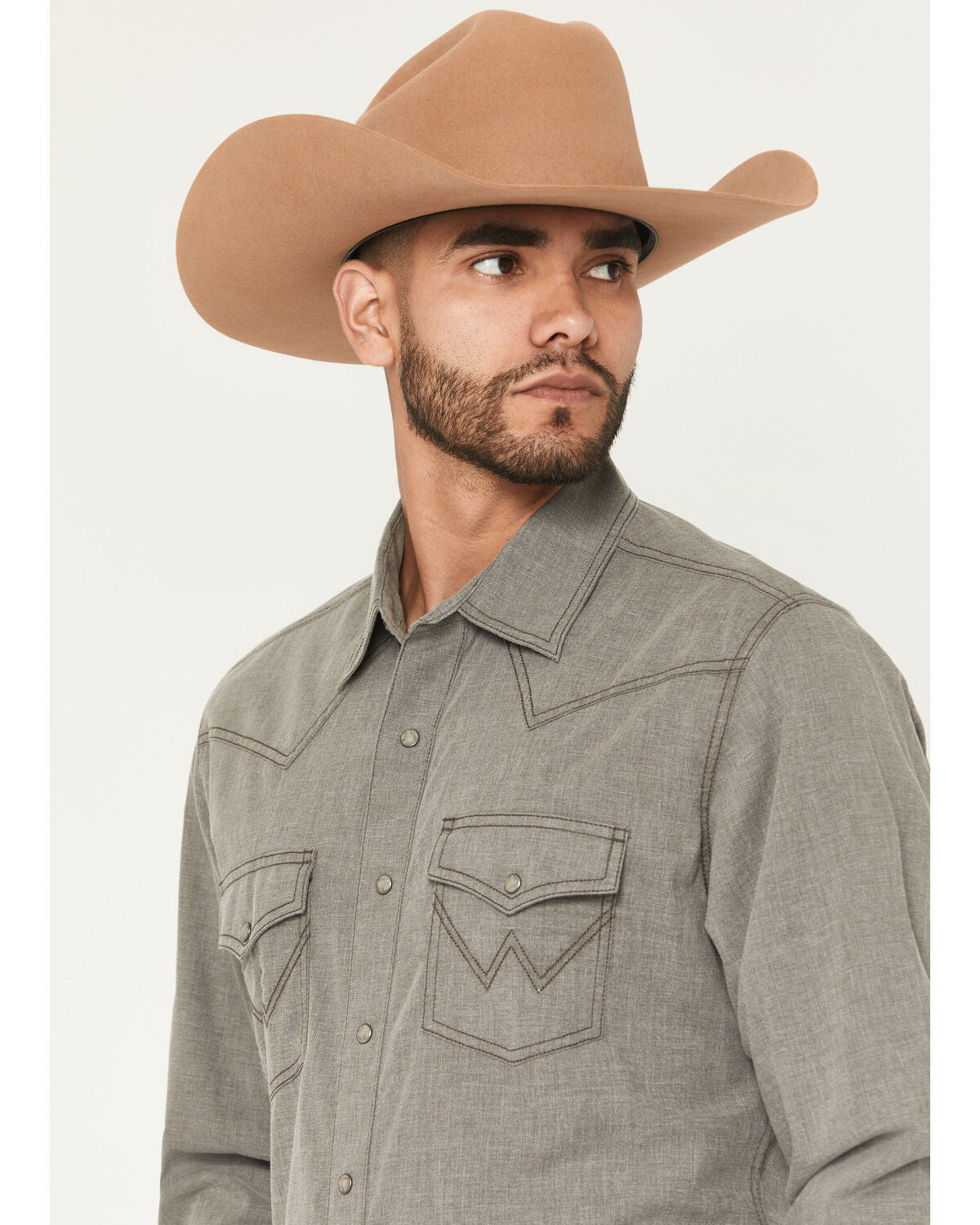 Image #2 - Wrangler Retro Men's Solid Long Sleeve Snap Western Shirt, Brown, hi-res