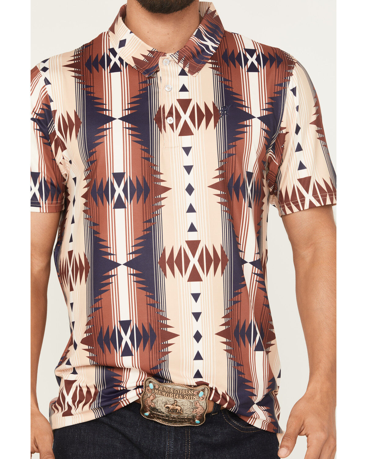 Image #3 - Hooey Men's The Weekender Southwestern Print Short Sleeve Button-Down Polo Shirt, Tan, hi-res