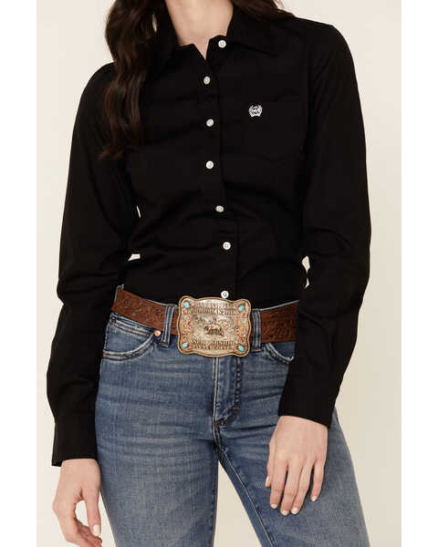 Image #3 - Cinch Women's Weave Pocket Long Sleeve Button Down Western Shirt, Black, hi-res