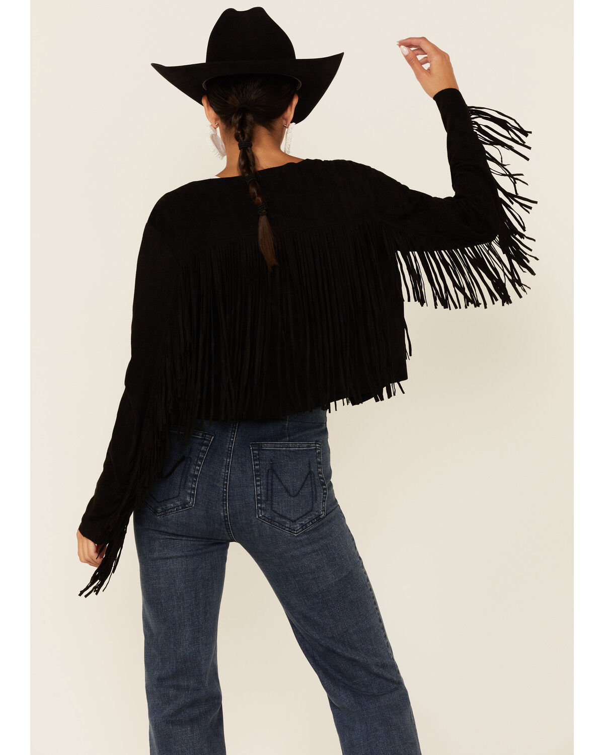 Image #3 - Vocal Women's Faux Suede Western Fringe Jacket, Black, hi-res