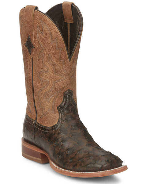 Tony Lama Women's Tori Exotic Full Quill Ostrich Western Boots - Broad Square Toe , Brown, hi-res