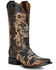 Image #1 - Circle G Women's Embroidered & Studded Distressed Tall Western Boots - Square Toe, Black/tan, hi-res