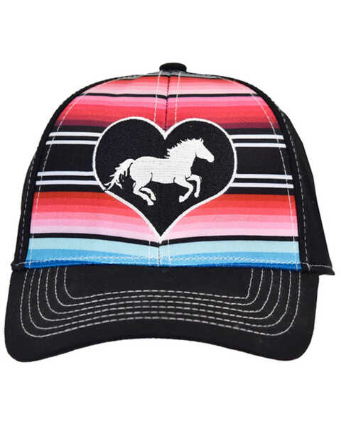 Cowgirl Hardware Girls' Serape Striped Heart Horse Ball Cap, Black, hi-res