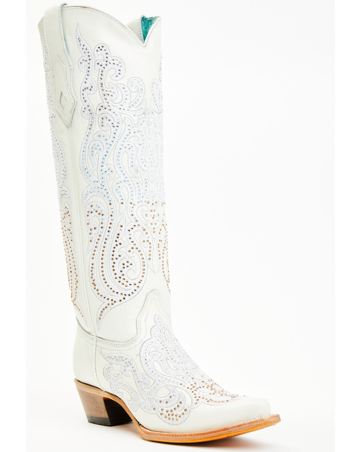 Image #1 - Corral Women's Crystal Embroidered Tall Western Boots - Snip Toe, White, hi-res