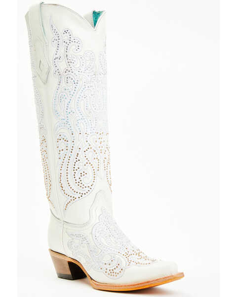 Corral Women's Crystal Embroidered Tall Western Boots - Snip Toe , White, hi-res
