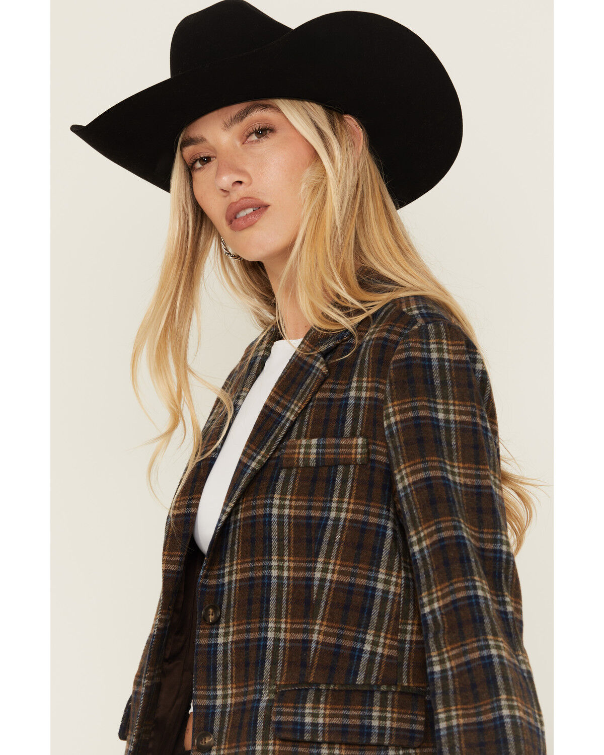 Image #2 - Sadie & Sage Women's Plaid Print Blazer, Navy, hi-res