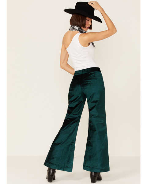 Image #1 - Free People Women's Walk With You Velvet Flare Trousers, Turquoise, hi-res
