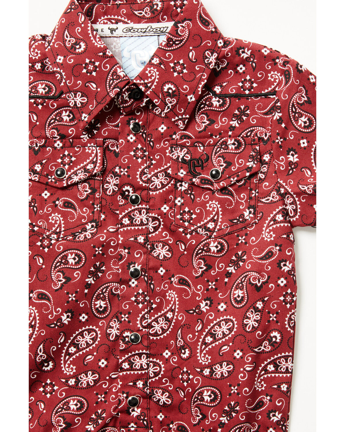 Image #2 - Cowboy Hardware Infant Boys' Bandana Paisley Print Short Sleeve Snap Onesie, Red, hi-res