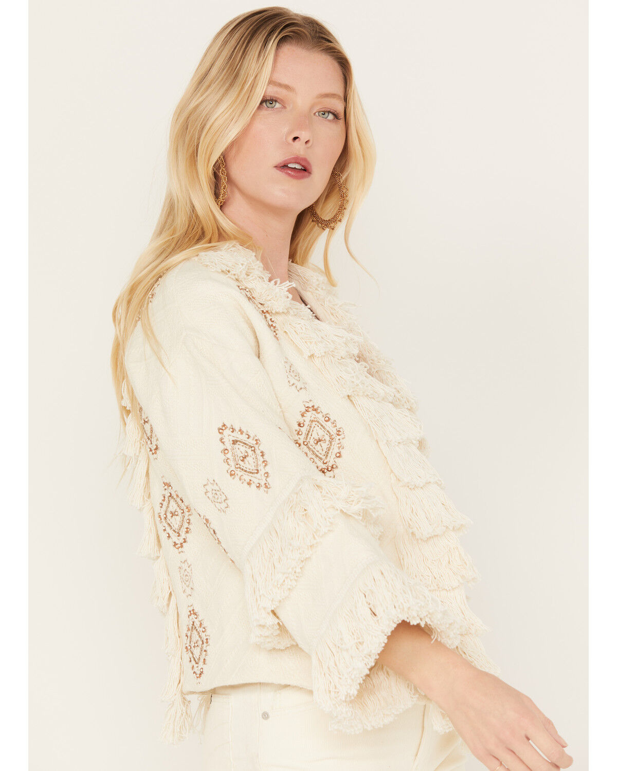 Image #2 - Shyanne Women's Fringe Embellished Jacket, Cream, hi-res