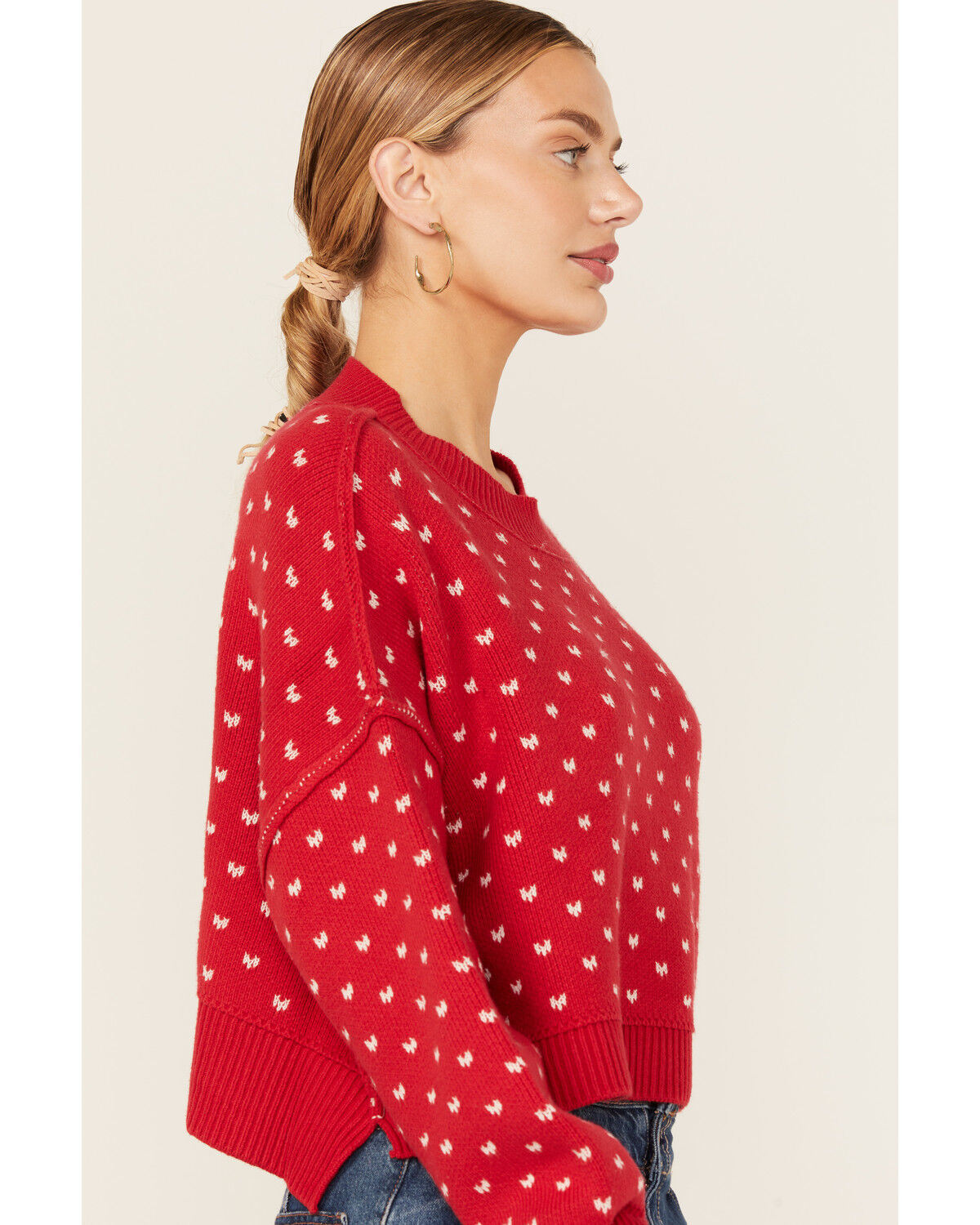 Image #3 - Free People Women's Easy Street Solid Cropped Sweater, Red, hi-res