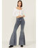 Image #1 - Free People Women's Just Float On Cloudy Indigo Flare Jeans, Ivory, hi-res