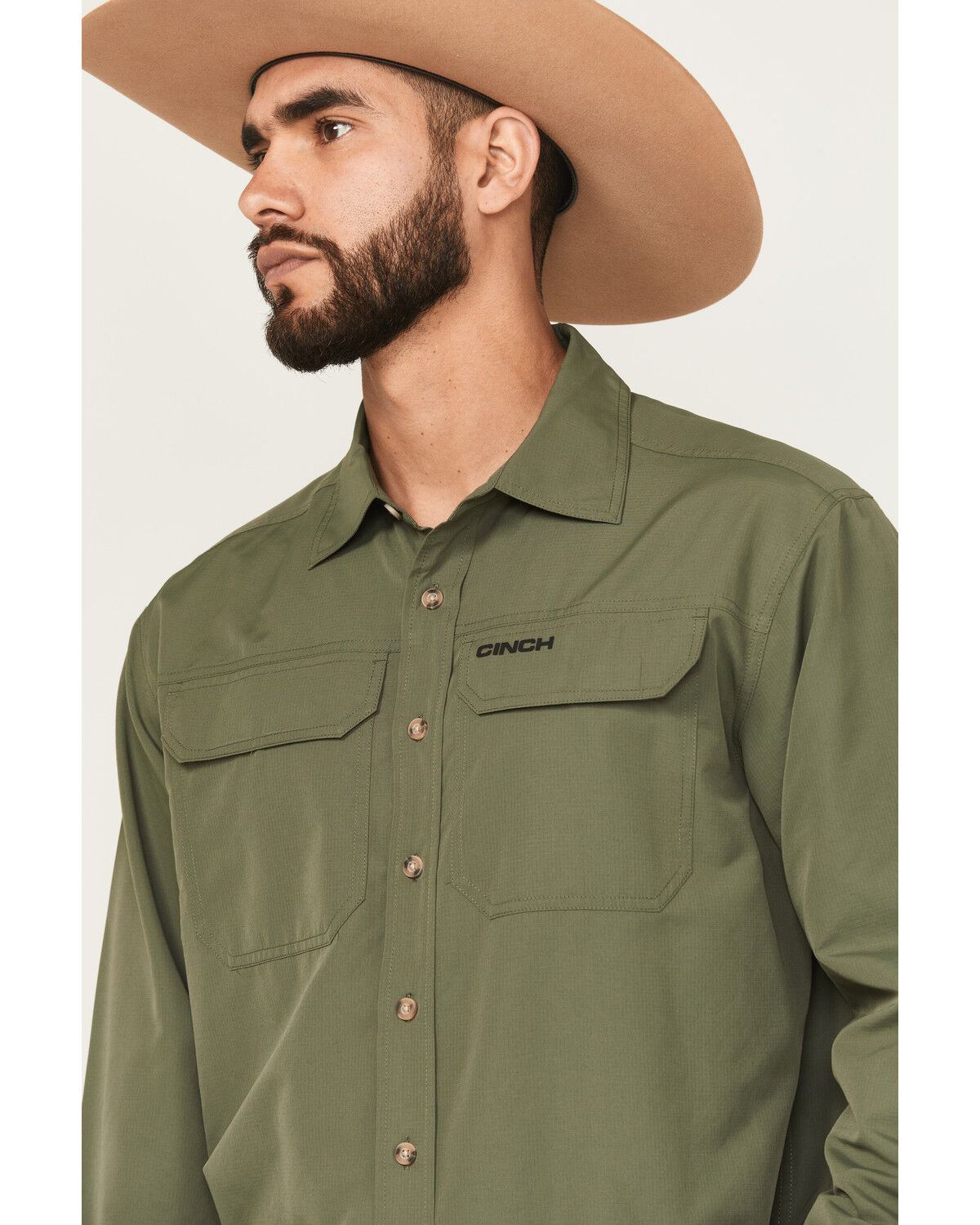 Image #2 - Cinch Men's Solid Long Sleeve Button-Down Performance Stretch Western Shirt, Green, hi-res