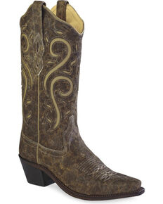 Old West Women's Distressed Scroll Western Cowgirl Boots - Snip Toe, Light Distressed, hi-res
