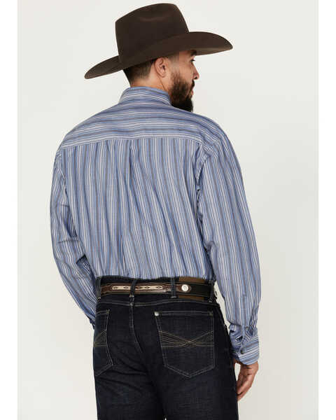 Image #4 - George Strait by Wrangler Men's Striped Long Sleeve Button-Down Western Shirt, Blue, hi-res
