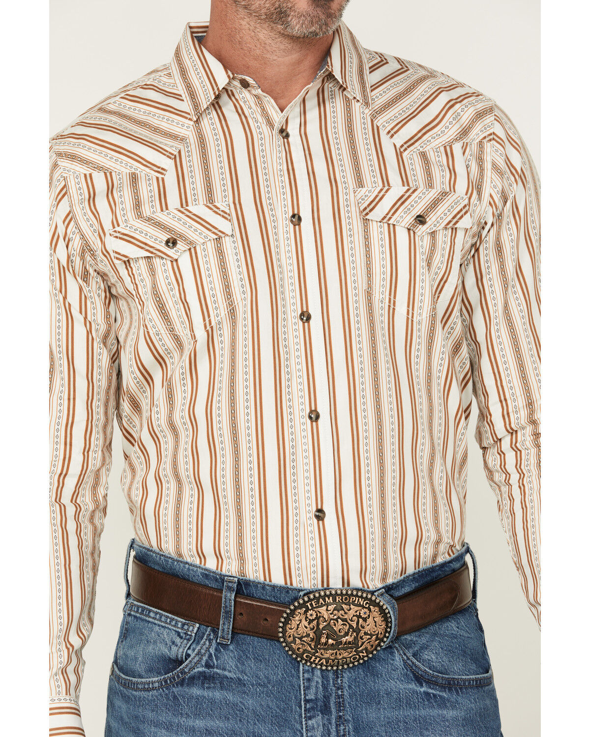 Image #3 - Cody James Men's Sierra Southwestern Striped Long Sleeve Snap Western Shirt, Cream, hi-res
