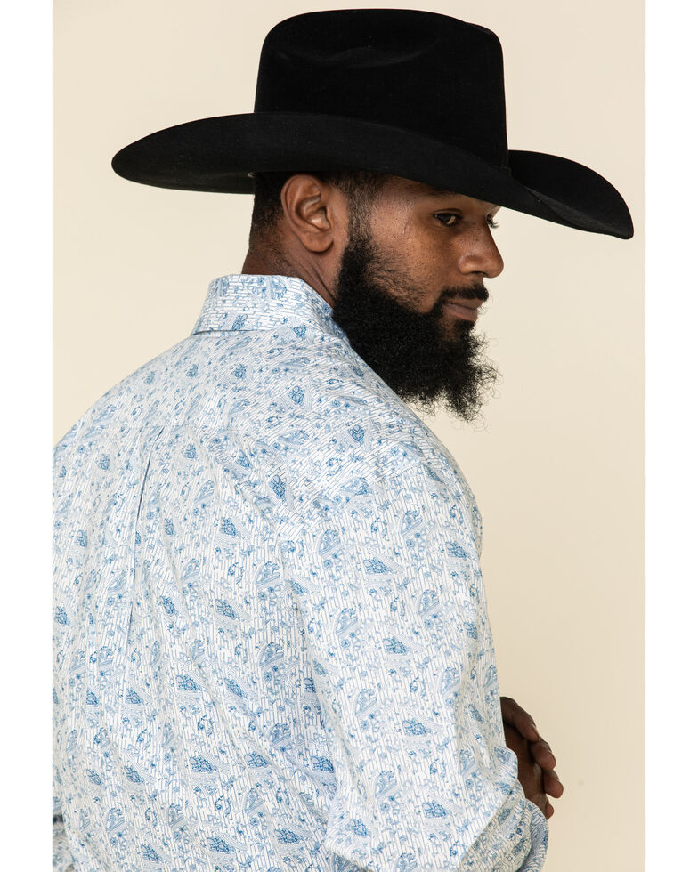 Rough Stock By Panhandle Men's Atalaya Vintage Paisley Print Long Sleeve Western Shirt, White, hi-res